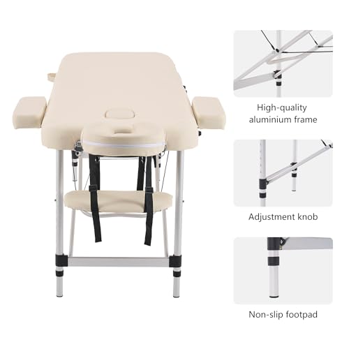 YOUNIKE Massage Tables Portable Lash Bed for Eyelash Extensions Professional Aluminum 3 Folding Lightweight Height Adjustable Facial Spa Beauty Salon Tattoo Home White