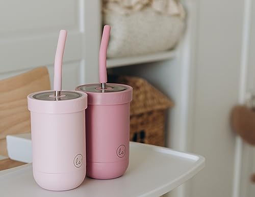 Double walled insulated Kids & toddler smoothie cups with screw tight lids and straws | Best Toddler sippy cup for 3 year old spill proof - Set of 2 cups for kids