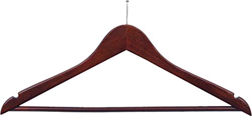 Wood Security Suit Hanger w/Solid Wood Bar & Anti-Theft Nail Hook, (Box of 50) Space Saving 17 Inch Flat Wooden Hangers w/Walnut Finish & Notches by The Great American Hanger Company