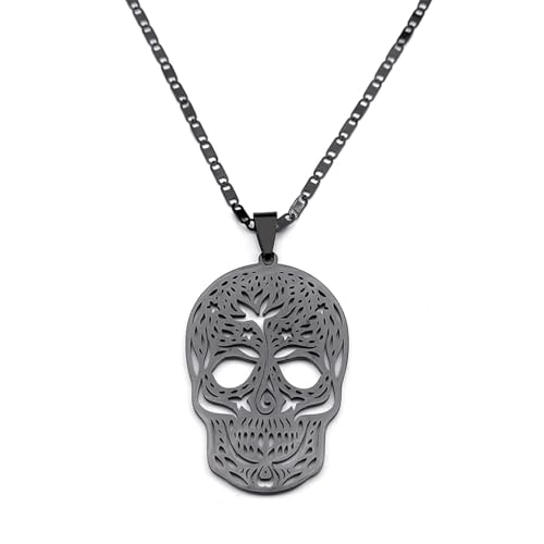 Collier cadenas homme noir léger à longue chaîne gothique