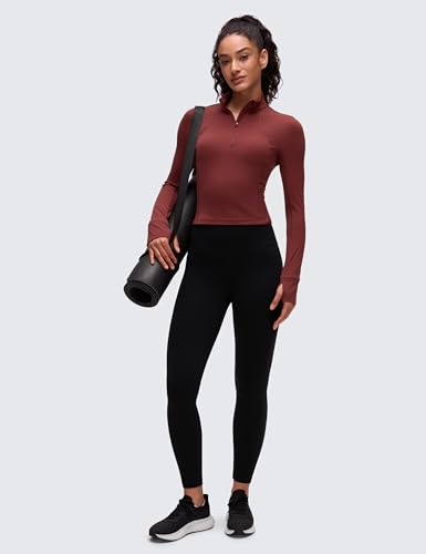 Image of CRZ YOGA Butterluxe Half Zip Crop Top | Workout, Extremely Soft, Slim Fit, Thumbholes, Side Pocket, Long Sleeve Shirts for Women