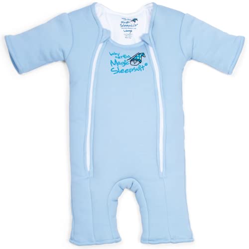 Image of Magic Sleepsuit Baby Merlin's Cotton Baby Swaddle Transition Product - Soft and Cozy Design, Double Zipper for Easy Diaper Changes, Promotes Safe Sleep, 3-6 Months - Blue - Large 18-21lbs