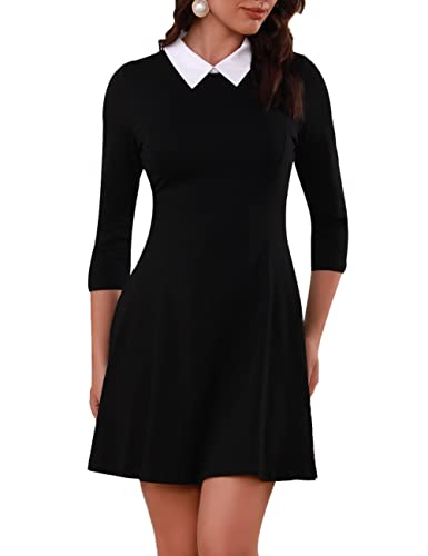 Women's Fall Dresses Cute Peter Pan Collar Fit and Flare Short Skater A Line Casual Goth Dress with Sleeves