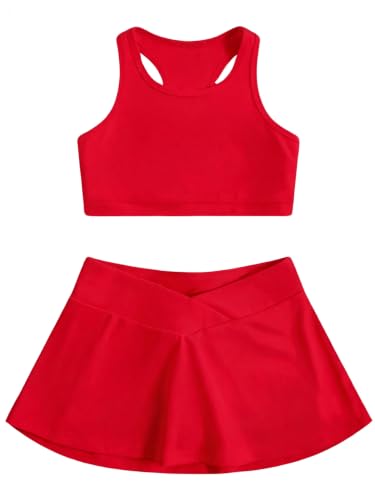 Image of SOLY HUX Toddler Girl's 2 Piece Workout Outfits Lightweight Crop Tank Tops and Skort Athletic Set
