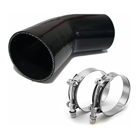 AotoKoop Universal 4-Ply Automotive Pure 45 Degree Elbow Reducer Coupler Silicone Hose ID 2.5" to 3.5" (64mm to 89mm) with T-Bolt Clamps 2pc - Black (No Logo) Cover