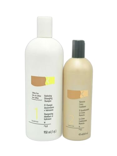 K C Hydrating Detangling Shampoo (32 oz) & Humecto Creme Conditioner (16 oz) Set Professional Moisture & Detangling System for All Hair Types (new packaging).