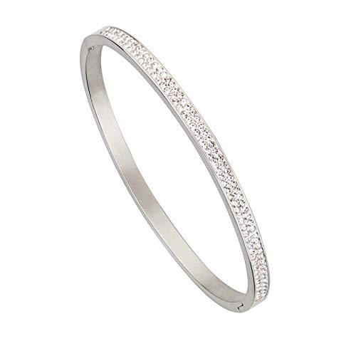 MILAKOO Bracelet de manchette en acier inoxydable de forme ovale de 4 mm en argent avec strass pour femme