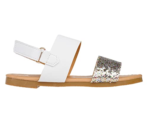 Image of bebe Girl's Sparkly and Strappy Glitter Leatherette Flat Sandals with Adjustable Strap (Toddler /Little Kid)