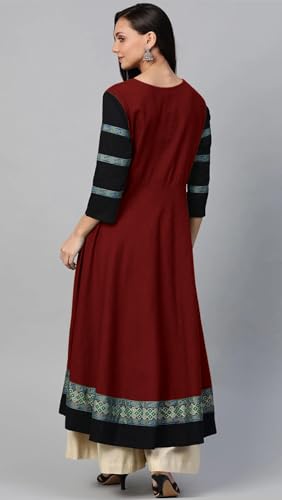 Image of Cotton Silk Anarkali Printed Border Long Umbrella Gown Kurta for Women