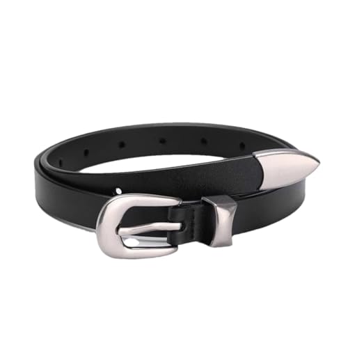 Women’S Casual Vintage Thin Split Leather Belt With Zinc Alloy Silver Buckle For Jeans