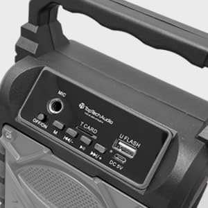 Close-up of the Jet-4 speaker's control panel with various buttons and ports