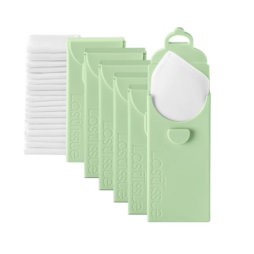LastTissue® Pañuelos de algodón reutilizables, paquete de 6 | Pañuelos faciales y de bolsillo para hombres y mujeres – Pañuelos faciales lavables con estuche de almacenamiento - Verde