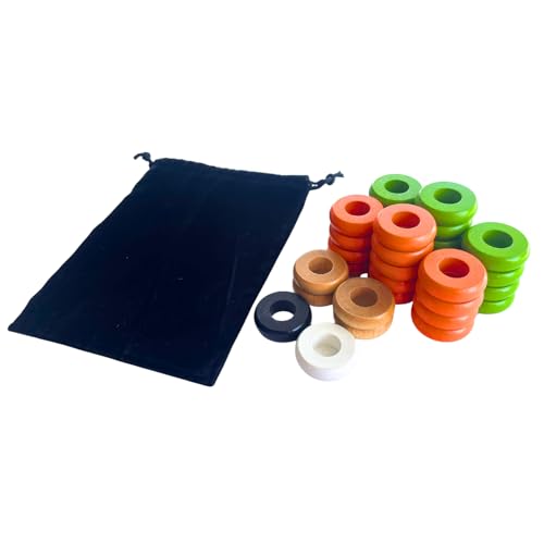 32 Orange and Lime Green Carrom and Pichenotte Board Game Rings with a Velvet Pouch (Large Rings – 1 1/4 inch Diameter (3.2cm))