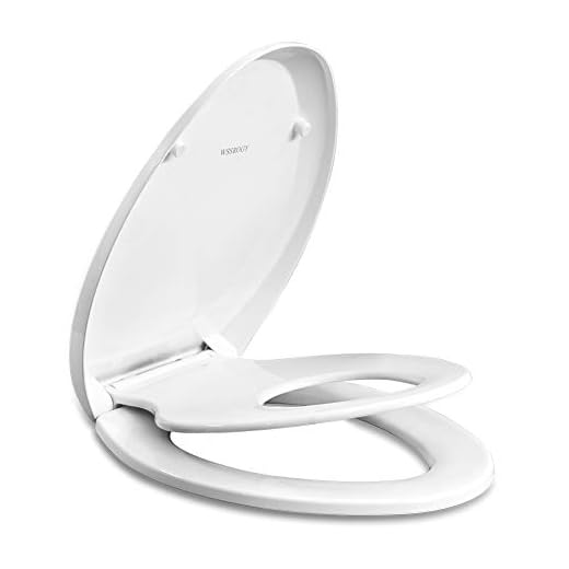 Elongated Toilet Seat with Built in Potty Training Seat, Magnetic Kids Seat and Cover, Slow Close, Fits both Adult and Child, Plastic, White