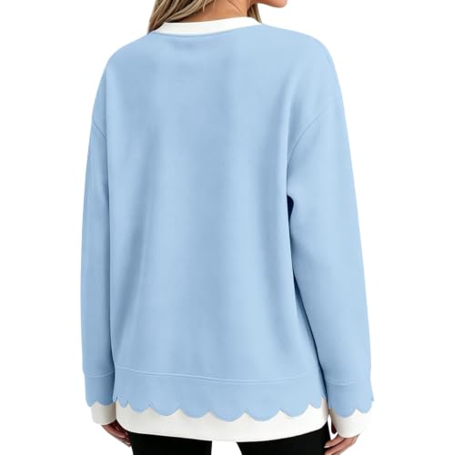 Scalloped Sweatshirts for Women Fall Oversized Pullover Tops Blue XL - image 2