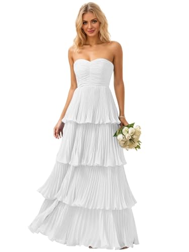 VCCICANY Strapless Tiered Prom Dress 2025 Ruffle Chiffon Bridesmaid Dresses for Women Formal Evening Gown