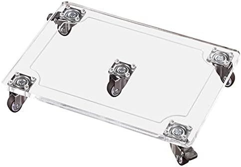 Rekerown 10"x14" Heavy Duty Acrylic Plant Stand with Wheels, Square Plexiglass Plant Caddy on Wheels - Outdoor Flower Pot Rack on Rollers - Indoor Dolly Holder Rolling Tray Coaster, Transparent 1PC