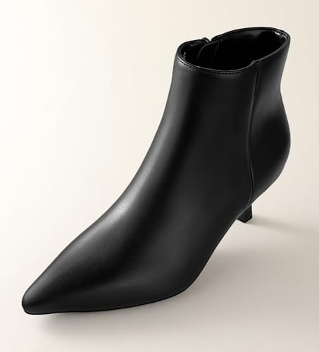 Kitten Heel Ankle Boots for Women - Black Kitten Heels Ankle Booties Womens Winter Fall Boots for Women 2025, Dress Shoes, Pointed Toe, Side Zipper, Memory Foam, Leather, Low Heel, Short Boots Comfortable3
