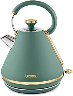 Tower T10044JDE Cavaletto Pyramid Kettle with Fast Boil, Detachable Filter, 1.7L, 3000W, Jade and Gold