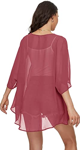 Image of Indian Trendy Women's Solid Puff Sleeve Kimono Cardigan Loose Cover Up Casual Blouse Top Chiffon