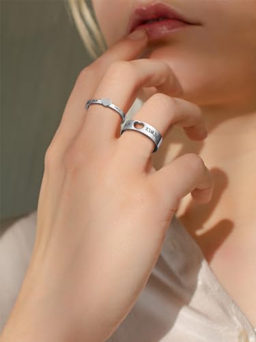 Custom4U Stainless Steel Promise Rings for Couples Custom Couple Rings for Him and Her Set Engraved Name Love Heart Wedding Band Anniversary Birthday Valentines Day Jewelry Gifts (with Gift Box)3