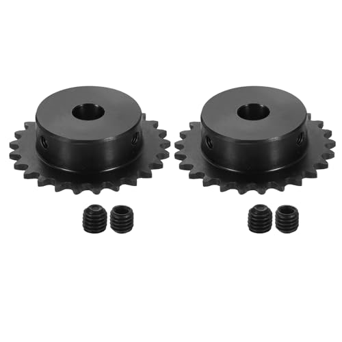 uxcell 2 Pcs #25 Chain Roller Sprocket 10mm Bore, 25 Tooth C45 Carbon Steel ANSI #25 Roller Sprocket Round Hole with Set Screws for ISO 04C Chain