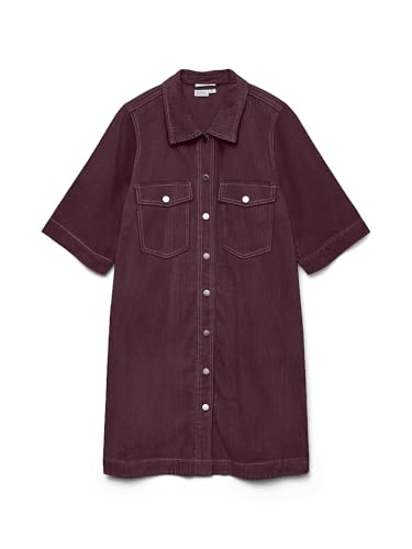 VERO MODA Damen Cord Minikleid Kurzarm Cordkleid mit Knopfleiste VMFenja Short 10337795 Winetasting XXL