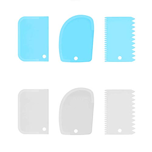 Grattoir en plastique, 6 pièces 3 formes en plastique, lisseurs à gâteaux, bleu, ANG blanc Cover