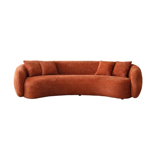 Image of KEIKI 103 inch Boucle Half Moon Curved Sectional Sofa with 4 Throw Pillows, Modern Style 5-Seater Teddy Fleece Leisure Couch with Curved Backrest, Easy Assembly, for Living Room, Bedroom, Orange
