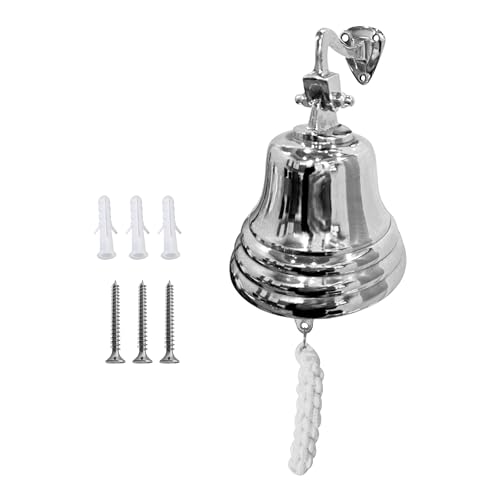 ARSUK Cloche Murale 5 Pouces (12.7 cm) - Clochette de Bateau Vintage avec Corde - Carillon Fort et Clair à Suspendre pour Porte, Jardin, Entrée, Bar ou...