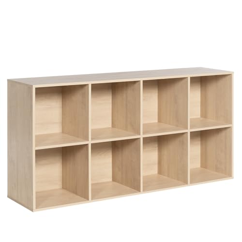 Image of VDNEND Wooden 8-Cube Storage Organizer with Closed Back Panel, 11in Cube Shelf Opening, Bookshelf, Display Shelf,Closet Cabinet for Home and Office,White Oak