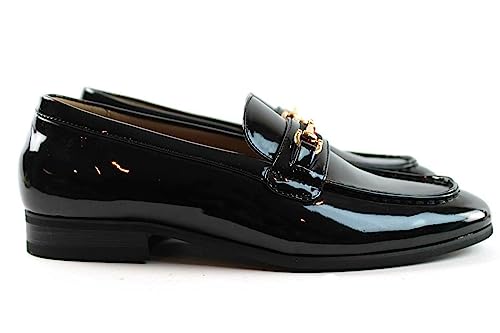 Men's Dress Shoes Patent Black Loafer with Gold Buckle Slip On Formal Modern Classic3