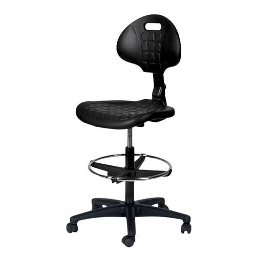 Topsit IND102 Arbeitsstuhl aus Polyurethan, ergonomischer Bürohocker, Werkstattstuhl, höhenverstellbar und mit Verstellbarer Rückenlehne, leicht zu reinigen, Stabiler Stuhl mit verstellbarem Fußring.