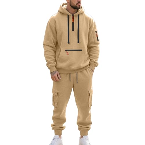Funnyrap Fleece Lined Men Tracksuit Set 2 Piece Sets Tactical Hooded Sweatshirt and Cargo Joggers Lightweight Sweatsuits
