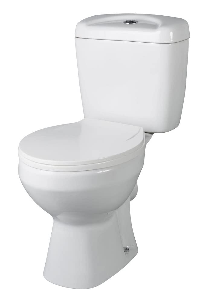 VeeBath PRI002 Base Ceramic White Close Coupled Modern Cloakroom Bathroom WC Toilet Pan & Cistern with Soft Closing Seat, 64 x 38 x 75.5 centimeters
