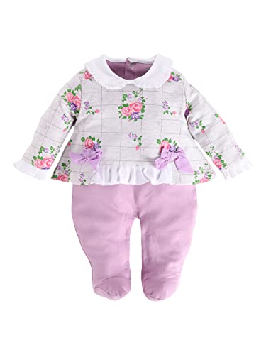Image of BABY GO Cotton Footed Romper for Baby Girls | Cute Print Long Sleeve Sleepsuit with Front Snap Buttons | Newborn Jumpsuit & Pajamas