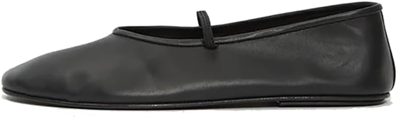 Women's Elastic Leather Ballet Flats Round-Toe Slim Strap Ballerina Shoes Comfortable Mary Jane Flat Shoe