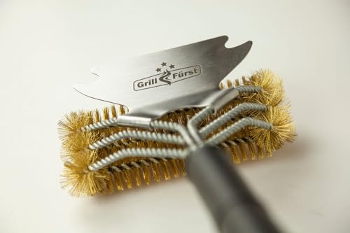 2X Grillfürst Premium Grillbürste mit Messing Borsten, 45 cm - Grill Reinigungsbürste für Grillrost, Grillrost Bürste mit breitem 3-Fach Bürstenkopf und Schaber 6