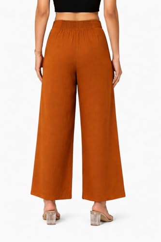 Image of Women Airy Linen Wide Leg Pants | High Waist Casual Summer Trousers | Lightweight Breathable Palazzo Pants BPWLCB01 PRT