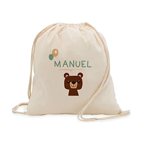 PROMO SHOP Mochila Cuerdas 100% Algodón Natural · PERSONALIZADA con tu Nombre o Foto a Todo Color en Impresión Textil · Diferentes Diseños para Personalizar · Tamaño 41cm x 37cm (OSO)