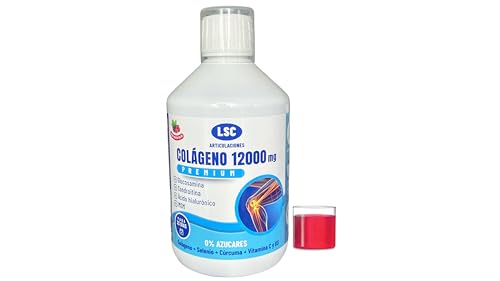 Colageno Hidrolizado Premium Liquido LSC Para Articulaciones 12000 mg de Colageno +Glucosamina +Condroitina + Acido Hialuronico +MSM +Curcuma +Selenio +Vitaminas C y D3, colageno tipo I,II y III