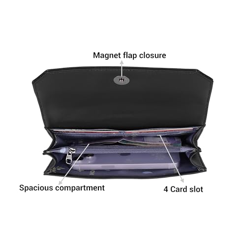 Image of Mochi Women Black Faux Leather Casual Clutch with Premium Metal Logo (95-134)