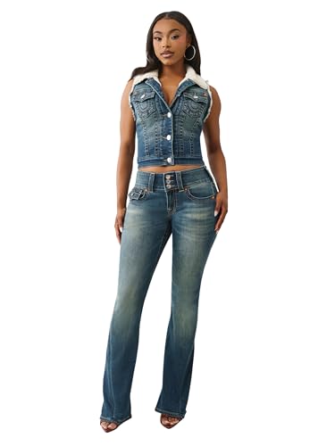 True Religion Y2K Joey Mid Rise Flare Jeans – Retro Flare Fit with Big T Flap Pockets2