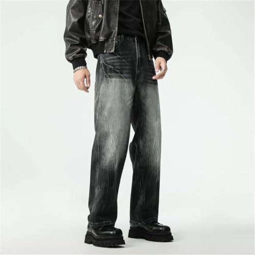 Men's American High Street Gradient Washed Jeans Loose Casual Old Wide Leg Jeans3