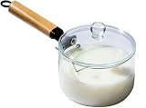 Glass Pot for Cooking on Kitchen, 67OZ Clear Cooking Pot with a Long Wooden Handle and Pan Set Simmer Saucepan Resistant Safe for Pasta Noodle Soup Milk Baby Food (1900 ML) (67, ounces)