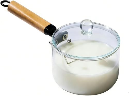 Glass Pot for Cooking on Kitchen, 67OZ Clear Cooking Pot with a Long Wooden Handle and Pan Set Simmer Saucepan Resistant Safe for Pasta Noodle Soup Milk Baby Food (1900 ML)