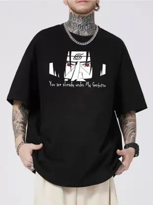 Image of Anime Graphic T-Shirts Collection, Oversized Black Cotton, Japanese Manga Print, Short Sleeve