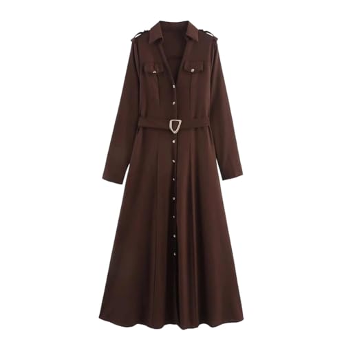 Niiyyjj Women Long Sleeve Mid Long Dress Ladies Loose Casual