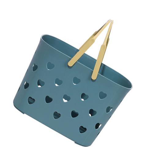 LIFKOME Portable Handheld Plastic Shower Basket with Heart-shaped Ventilation Holes, Blue Bathroom Storage Organizer for Dormitory and Household Use