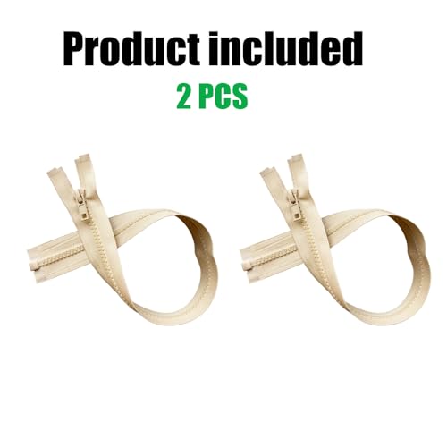 Image of YaHoGa 2PCS #5 25 inch Separating Jacket Zippers for Sewing Coats Jacket Zipper Replacement Plastic Zippers Bulk (25 inch Beige)